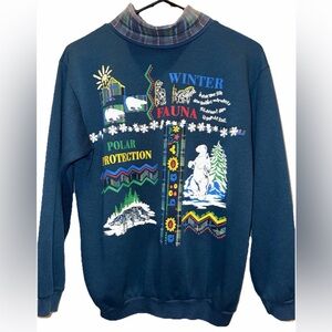 VTG 90s/Y2K Winter Fauna Polar Bear Protection Plaid Turtleneck Sweatshirt Sz S